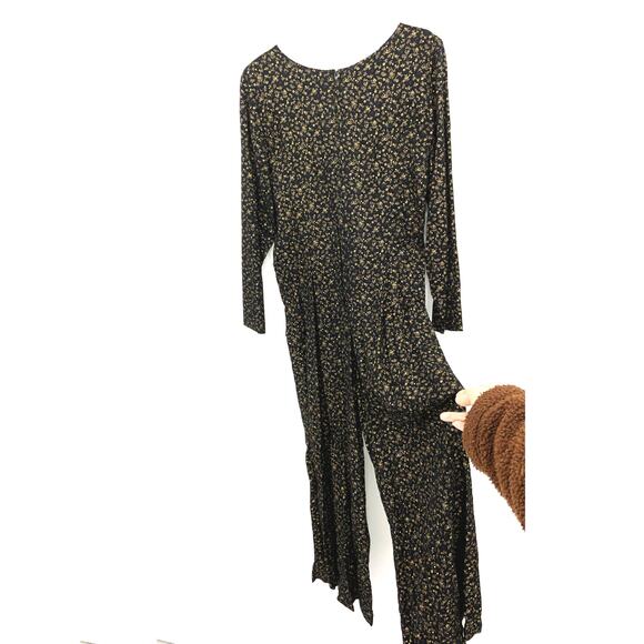 Vintage 80s Cimmaron Dress Long Sleeve Jumpsuit Black Floral Round Neck Size 12 - Picture 4 of 5